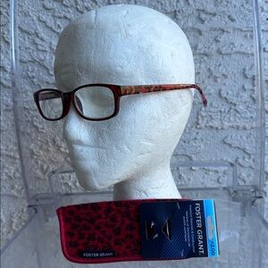 Foster Grant Red and black Patterned Glasses with Case, brand new, +2